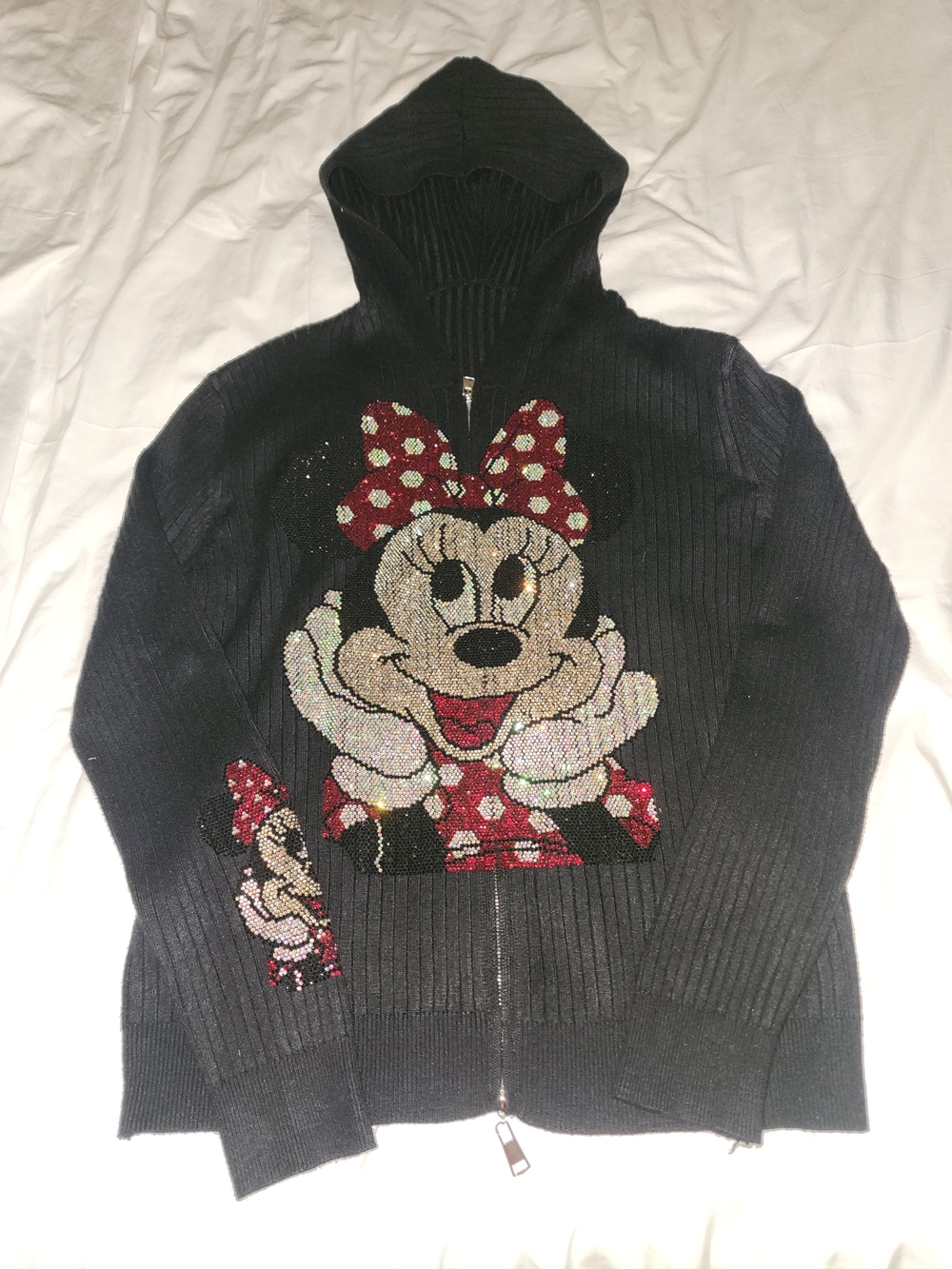 Black Hoodie with Sequined Minnie Mouse Graphic